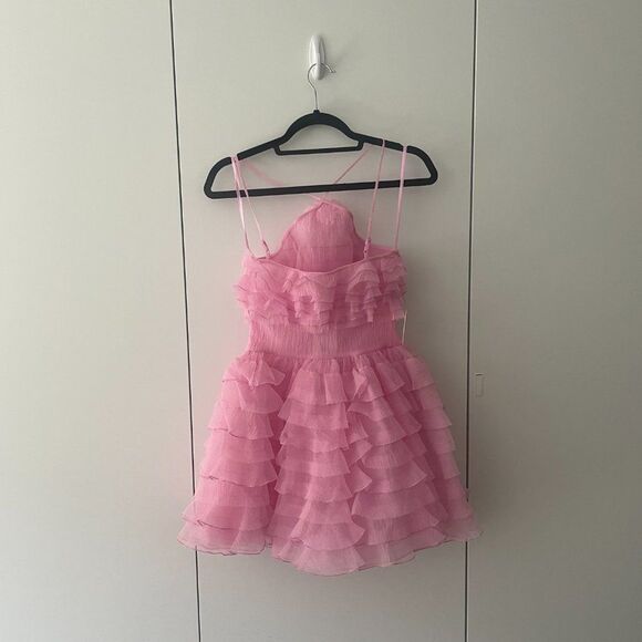 NWT Staud Florian Rosette Appliquéd Ruffled Organza Mini Dress Tulip Pink Size 2 - Picture 6 of 13